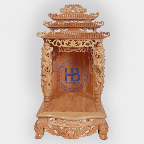 Bàn Thờ Thần Tài Cột Rồng 3 Mái Gỗ Pơmu Đẹp Giá Rẻ ở Hà Nội | Cửa hàng Hiếu Bằng