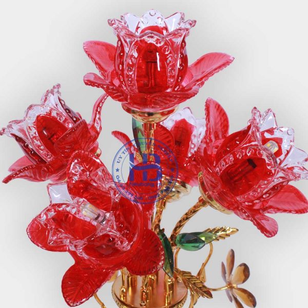 Bình hoa sen 5 bông đỏ 56cm