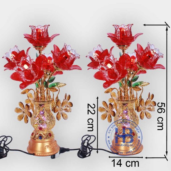 Bình hoa sen 5 bông đỏ 56cm
