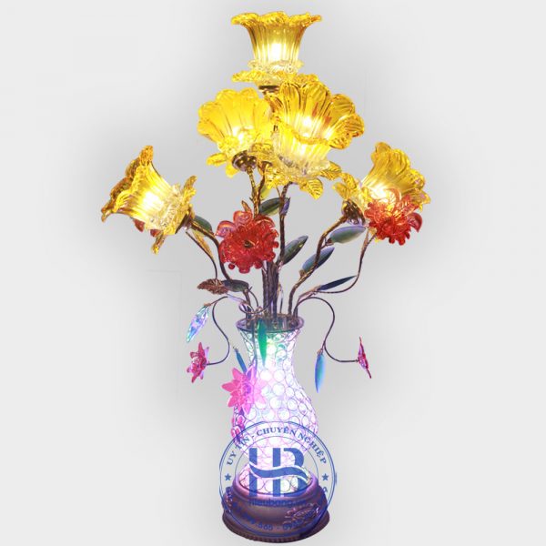 Bình hoa thủy tinh 5 bông vàng 85cm đẹp giá rẻ ở Hà Nội