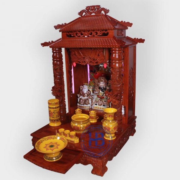 Bộ bàn thờ thần tài gỗ Hương 56cm gấm Vàng cao cấp đẹp giá rẻ tại Hà Nội