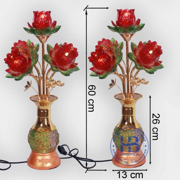 Đèn bình hoa sen 5 bông Đỏ 60cm cao cấp đẹp giá rẻ tại Hà Nội