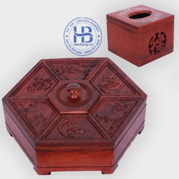 Khay đựng mứt tết và hộp giấy vuông khảm gỗ Hương đẹp giá rẻ ở Hà Nội