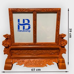 Khung Hình Thờ Đôi Gỗ Hương 20x30 cm Đục Hoa Mai Võng Lọng cao cấp