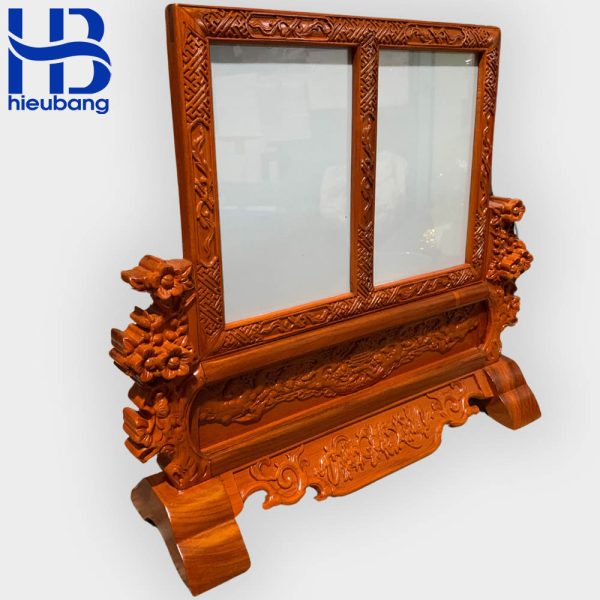 Khung Hình Thờ Đôi Gỗ Hương 20x30 cm Đục Hoa Mai Võng Lọng cao cấp